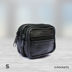 3 pocket money bag with zip leather