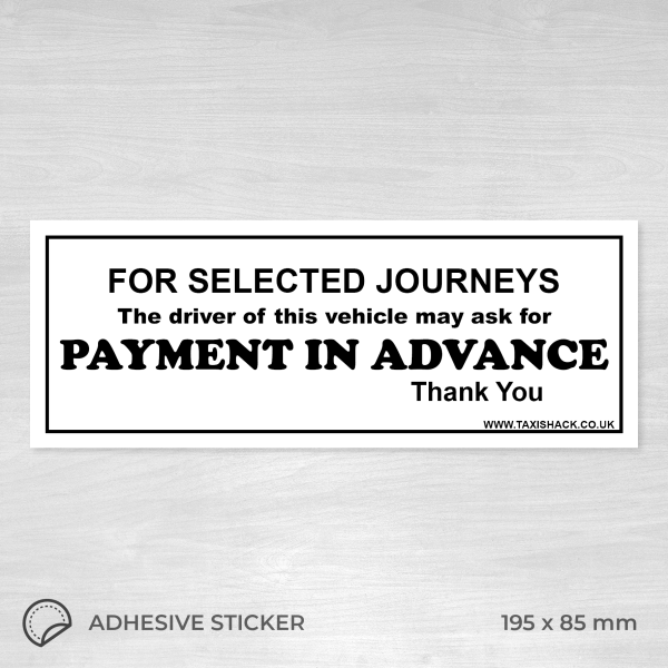 Payment in advance for selected journeys sticker