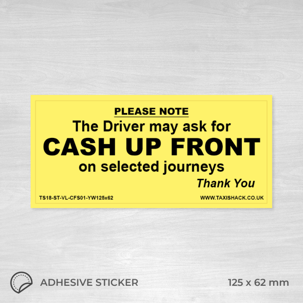 Cash up front on selected journeys sticker